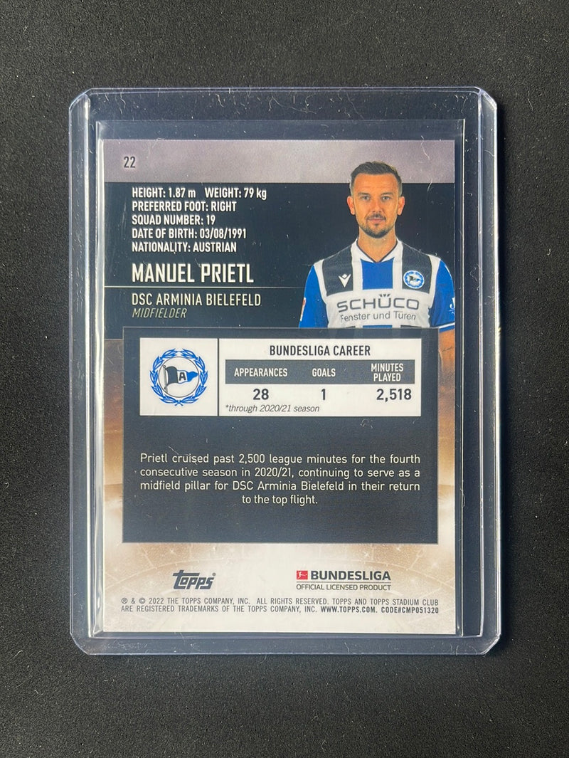 2021-22 Topps Bundesliga Stadium Club Chrome Manuel Prietl Orange/Yellow Wave Electric