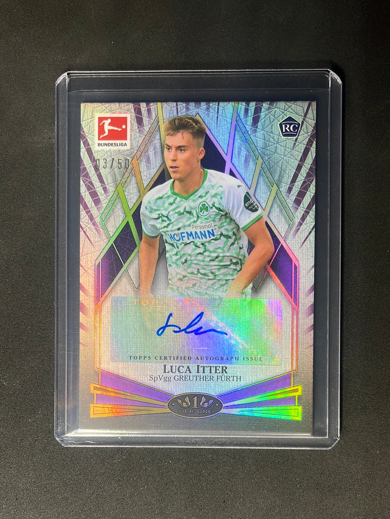 2021-22 Topps Tier One Bundesliga Soccer Luca Itter Purple Young Gold Autographs 3/50