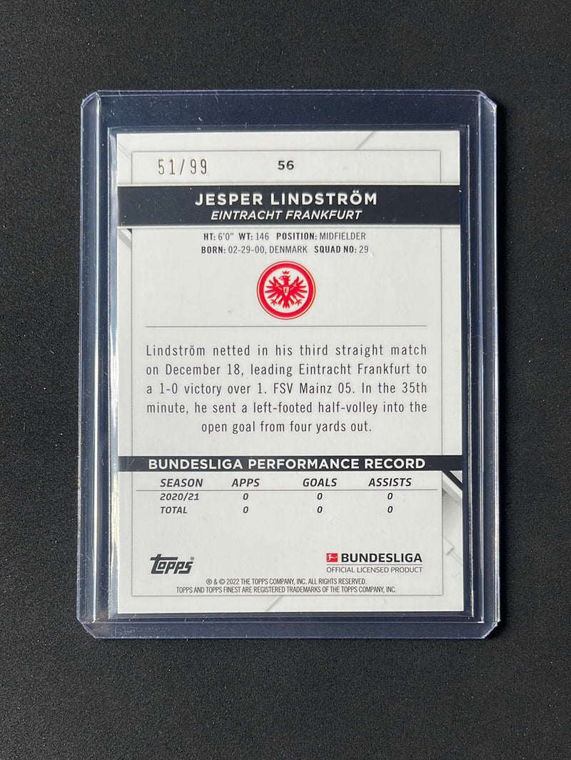 2021-22 Topps Finest Bundesliga Jesper Lindstrom Green Refractor 51/99