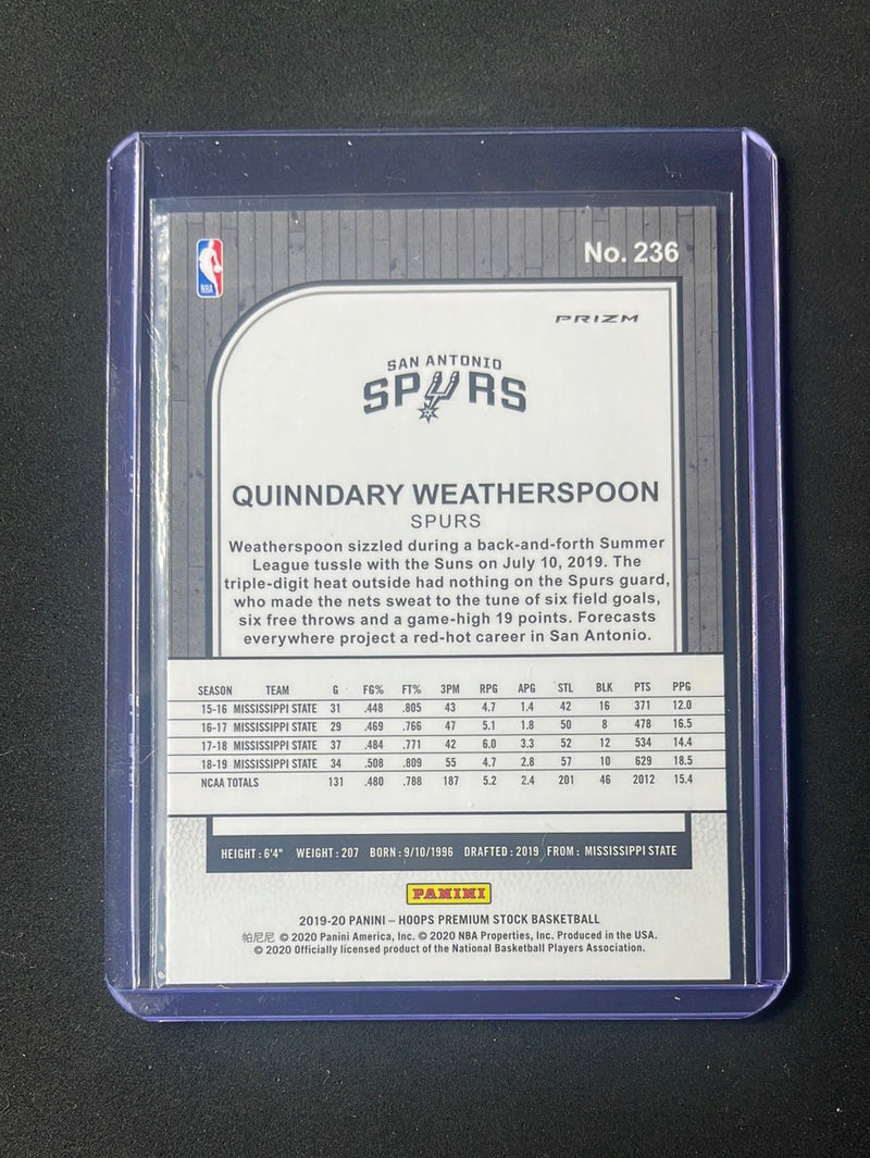 2019-20 Hoops Premium Quinndary Weatherspoon Laser