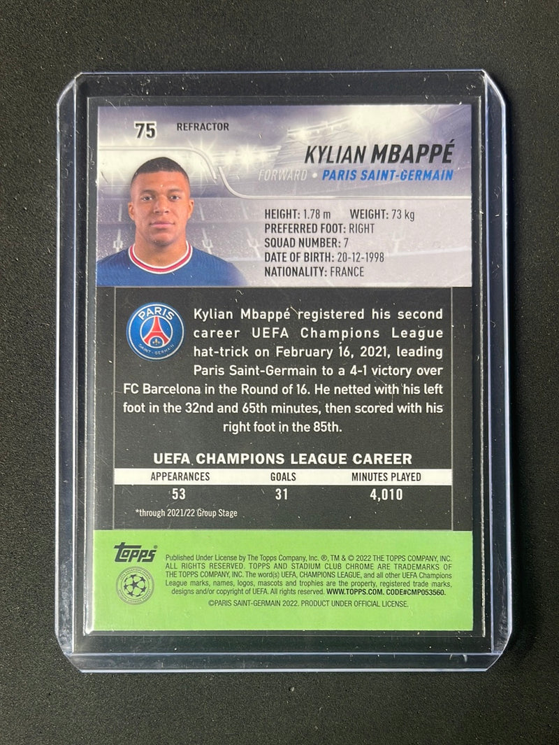 2021-22 Topps Stadium Club Chrome UEFA Champions League Kylian Mbappe Refractor