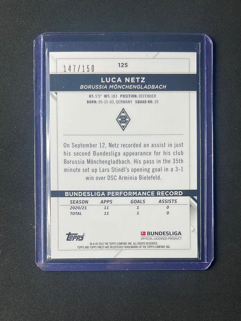 2021-22 Topps Finest Bundesliga Luca Netz Blue Wave Refractor 147/150