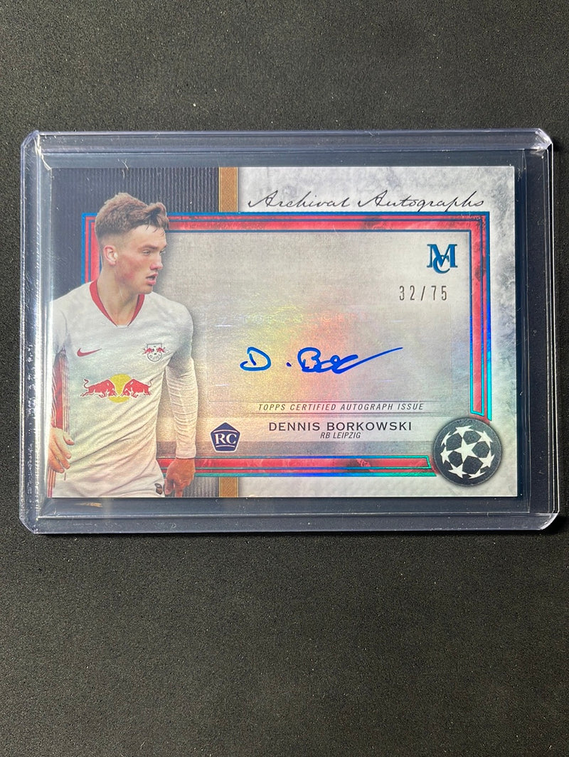 2020-21 Topps Museum Collection UEFA Champions League Soccer Dennis Borkowski Archival Autographs Sapphire 32/75