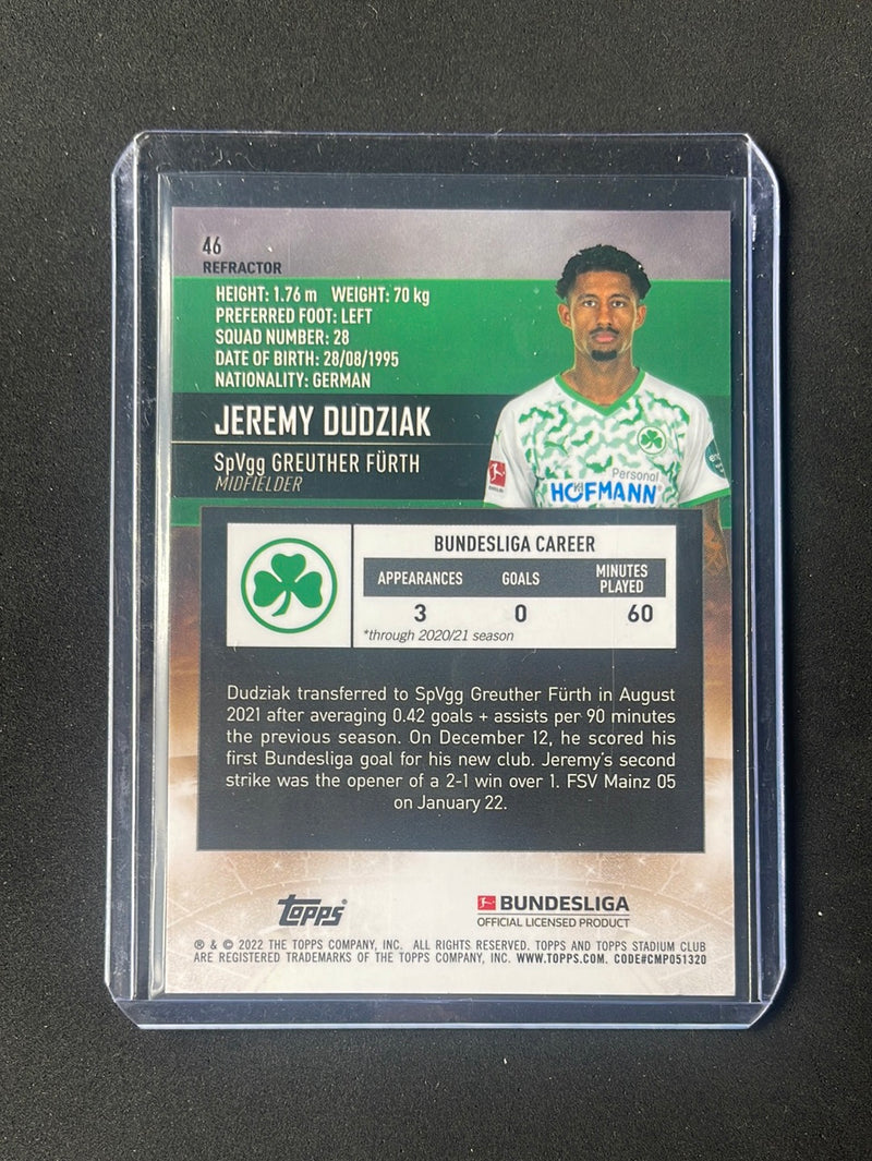 2021-22 Topps Bundesliga Stadium Club Chrome Jeremy Dudziak Refractor