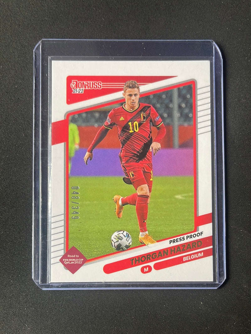 2021-22 Panini Donruss Road To Qatar Thorgan Hazard Press Proof Gold 48/349