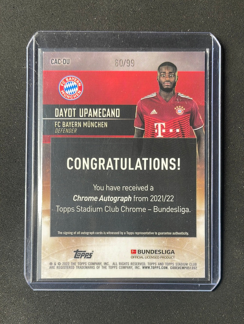 2021-22 Topps Bundesliga Stadium Club Chrome Dayot Upamecano Neon Green Autograph 60/99