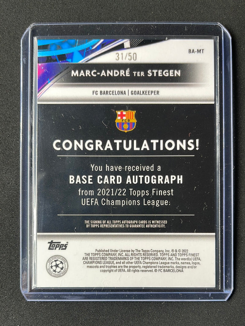 2021-22 Finest UEFA Champions League Marc-Andre Ter Stegen Gold Refractor Autograph 31/50