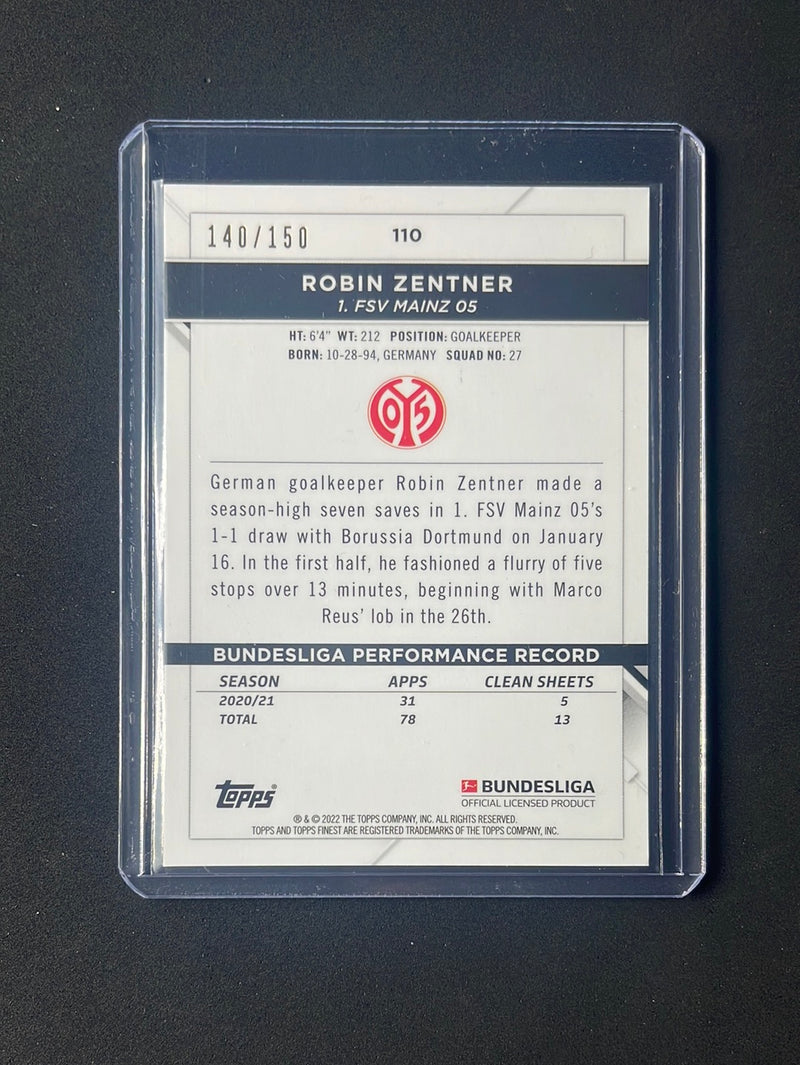 2021-22 Topps Finest Bundesliga Robin Zentner Blue Refractor 140/150