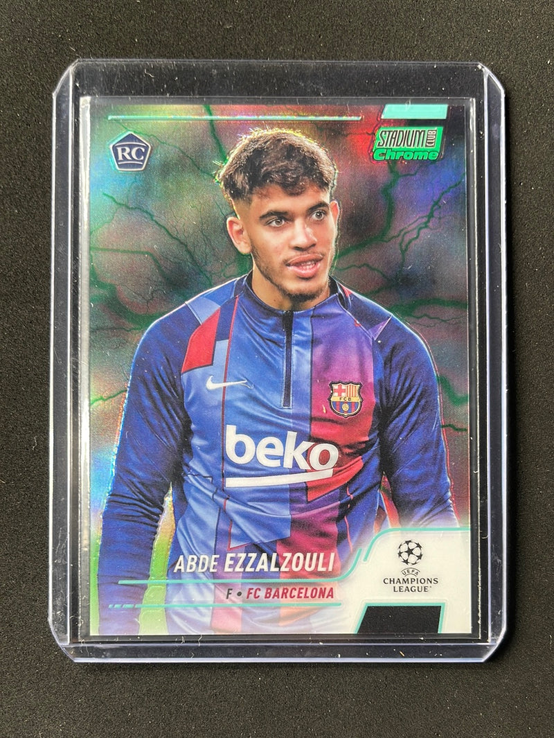 2021-22 Topps Stadium Club Chrome UEFA Champions League Abde Ezzalzouli Aqua/Green Electric Charge Refractor 19/199