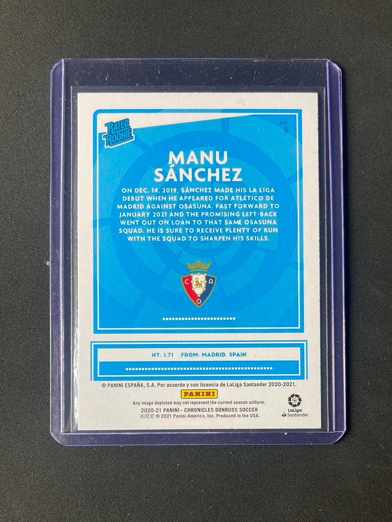 2020-21 Panini Chronicles Manu Sanchez Donruss Rated Rookies La Liga Blue Circles