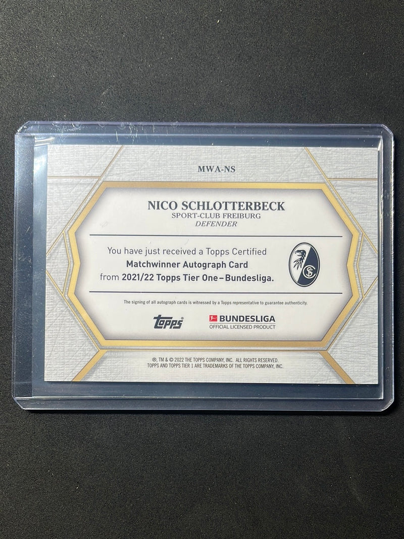 2021-22 Topps Tier One Bundesliga Soccer Nico Schlotterbeck Purple Matchwinner Autographs 29/50