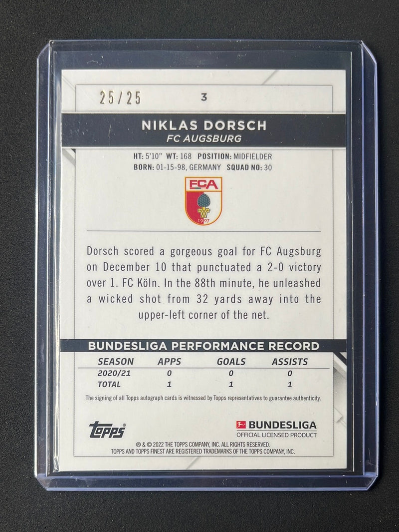 2021-22 Topps Finest Bundesliga Niklas Dorsch Gold Refractor Autograph 25/25