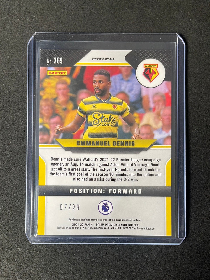 2021-22 Panini Prizm Premier League Emmanuel Dennis Choice Red Scope 7/29