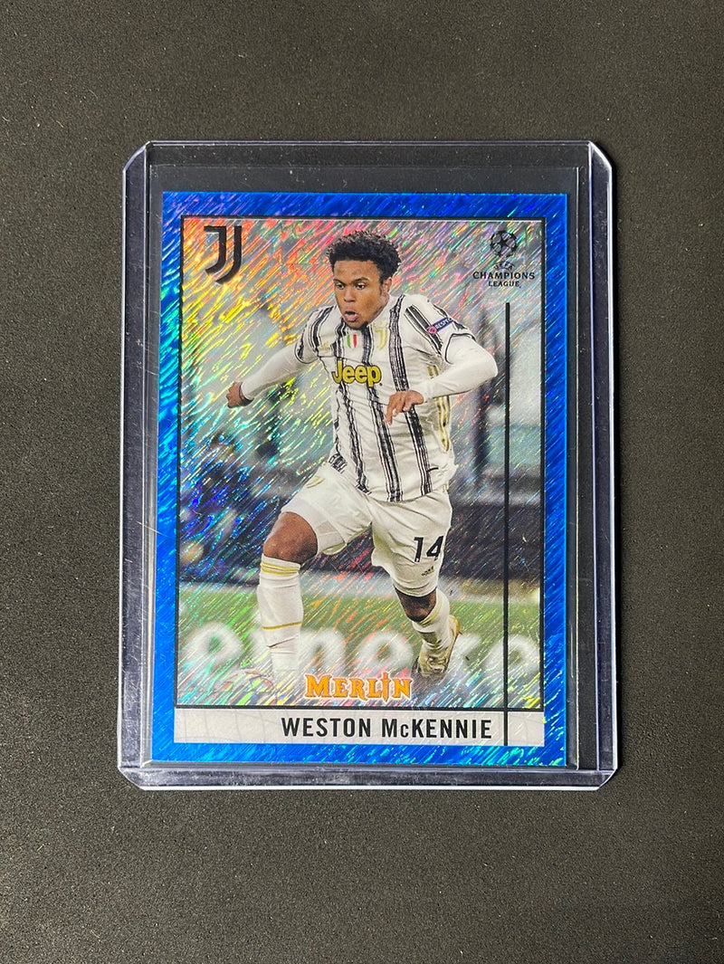 2020-21 Topps Merlin Chrome UEFA Champions League Weston McKennie Blue Shimmer 7/75