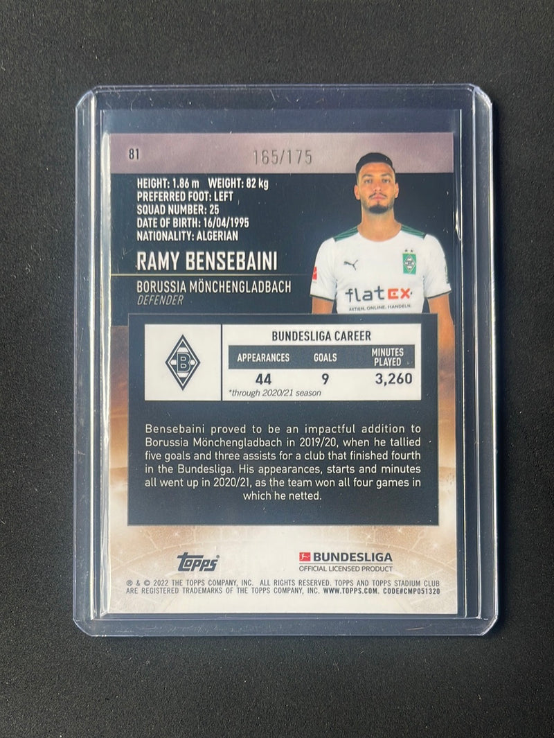 2021-22 Topps Bundesliga Stadium Club Chrome Ramy Bensebaini Aqua/Green Electric 165/175