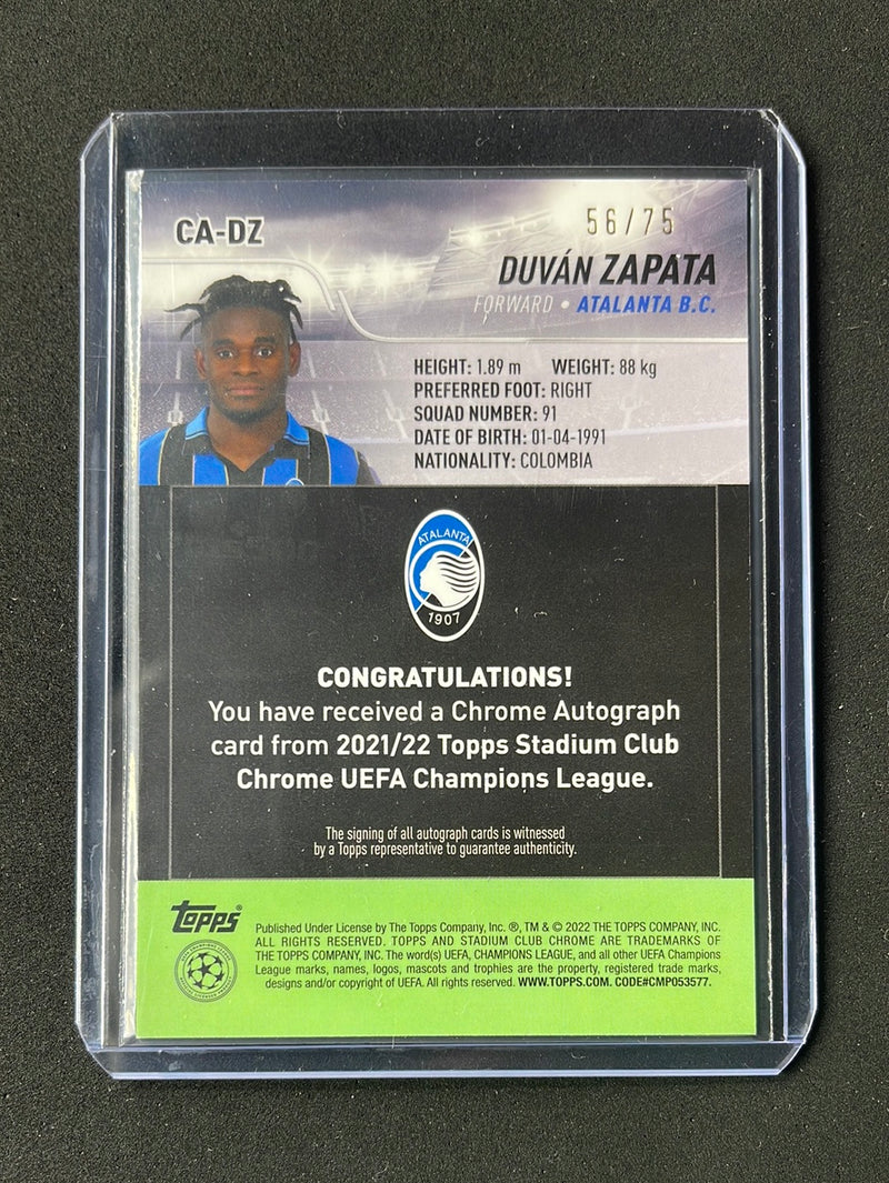 2021-22 Topps Stadium Club Chrome UEFA Champions League Duvan Zapata Blue Wave Autographs 56/75