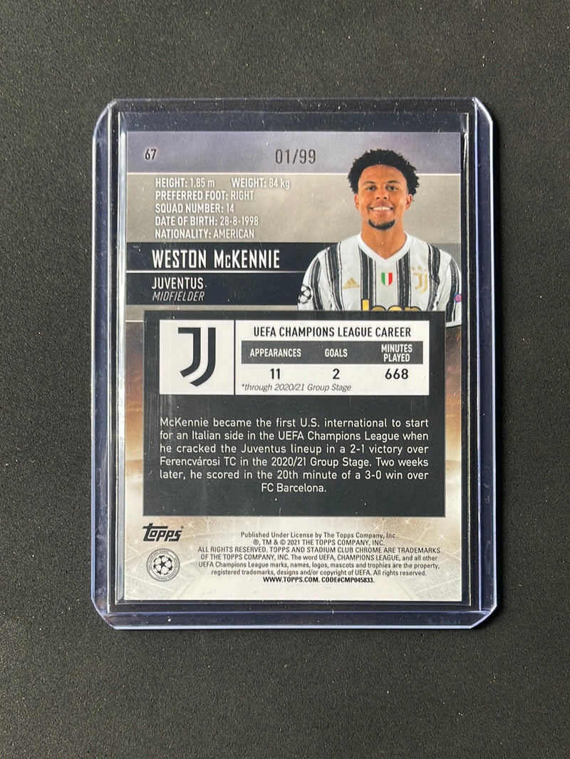 2020-21 Topps Stadium Club Chrome UEFA Champions League Weston McKennie Green Refractor 1/99