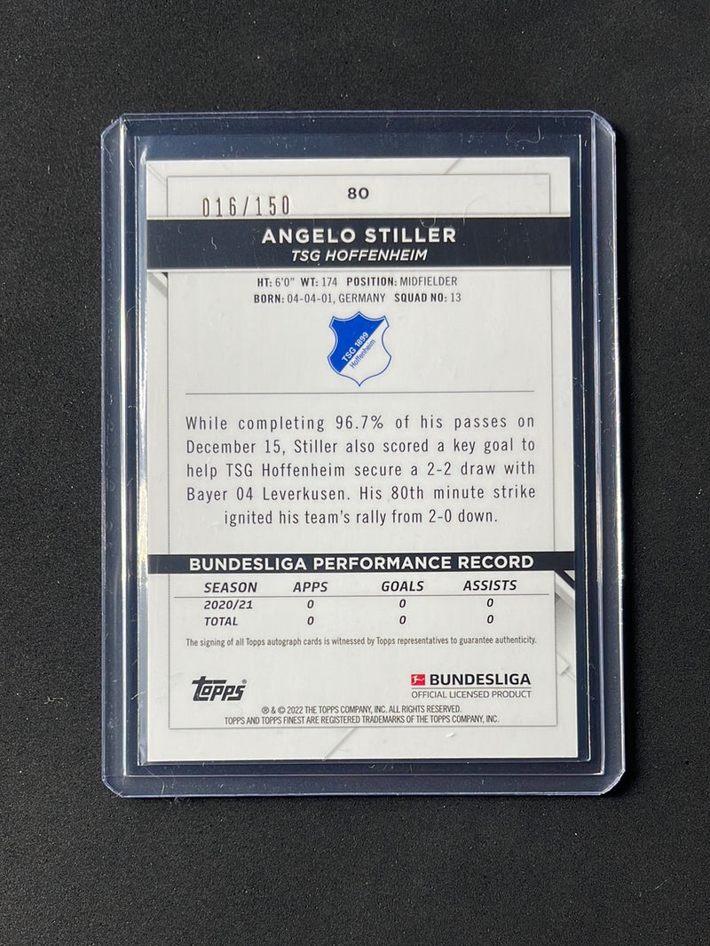 2021-22 Topps Finest Bundesliga Angelo Stiller Black Wave Refractor Autograph 16/150