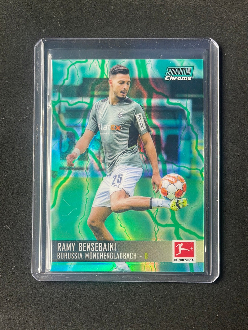 2021-22 Topps Bundesliga Stadium Club Chrome Ramy Bensebaini Aqua/Green Electric 165/175