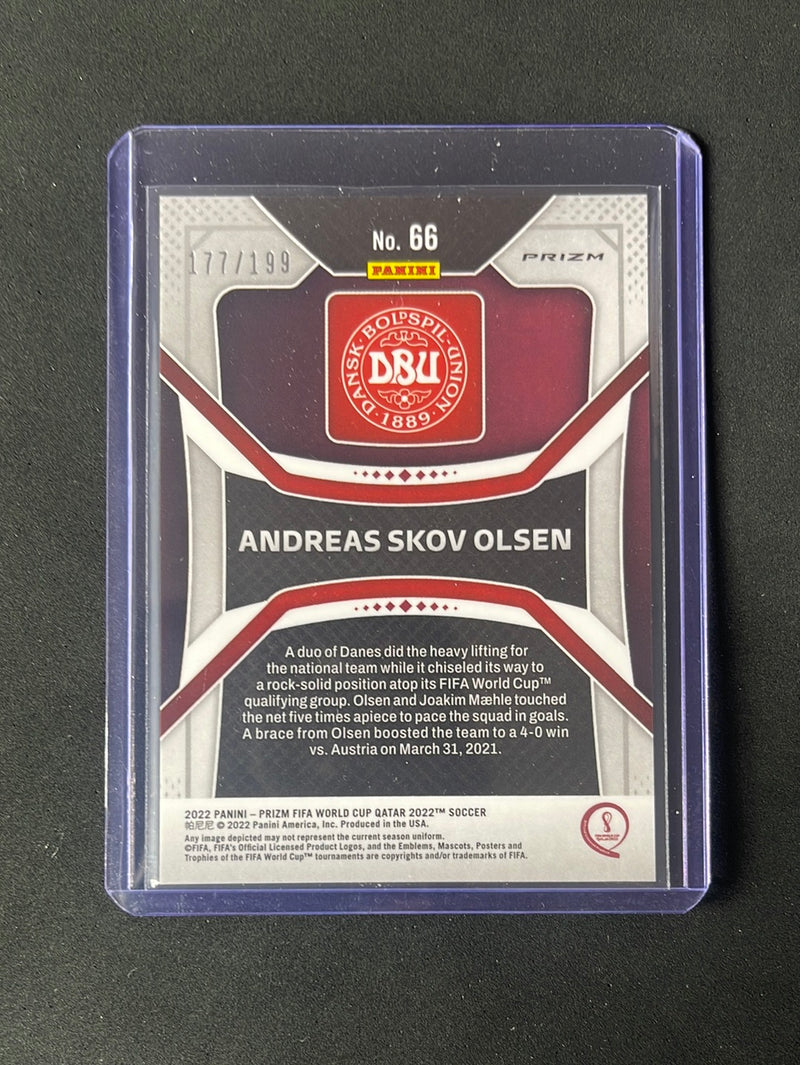 2022 Panini Prizm FIFA World Cup Qatar Andreas Skov Olsen Purple Prizm 177/199