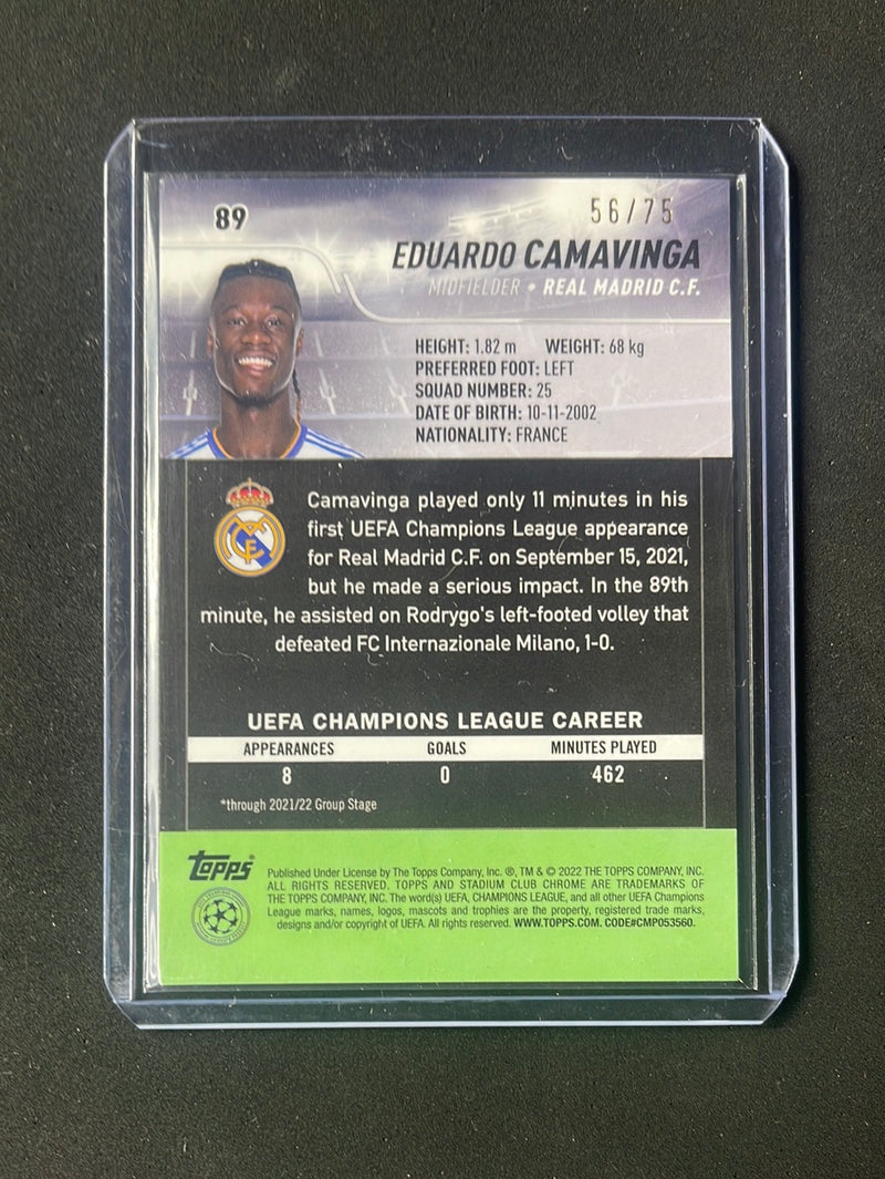 2021-22 Topps Stadium Club Chrome UEFA Champions League Eduardo Camavinga Sepia Prism Refractor 56/75