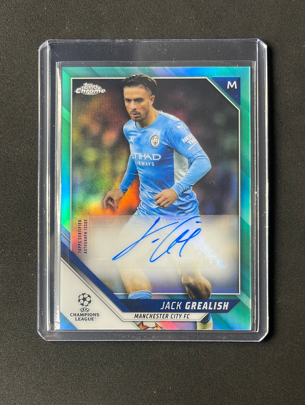 2021-22 Topps Chrome UEFA Champions League Jack Grealish Aqua Autograph  165/199 #CA-JG