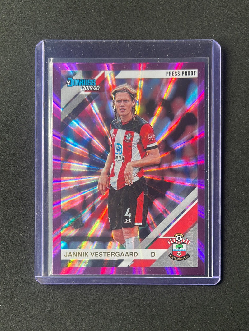 2019-20 Panini Chronicles Jannik Vestergaard Donruss Press Proof Purple Laser