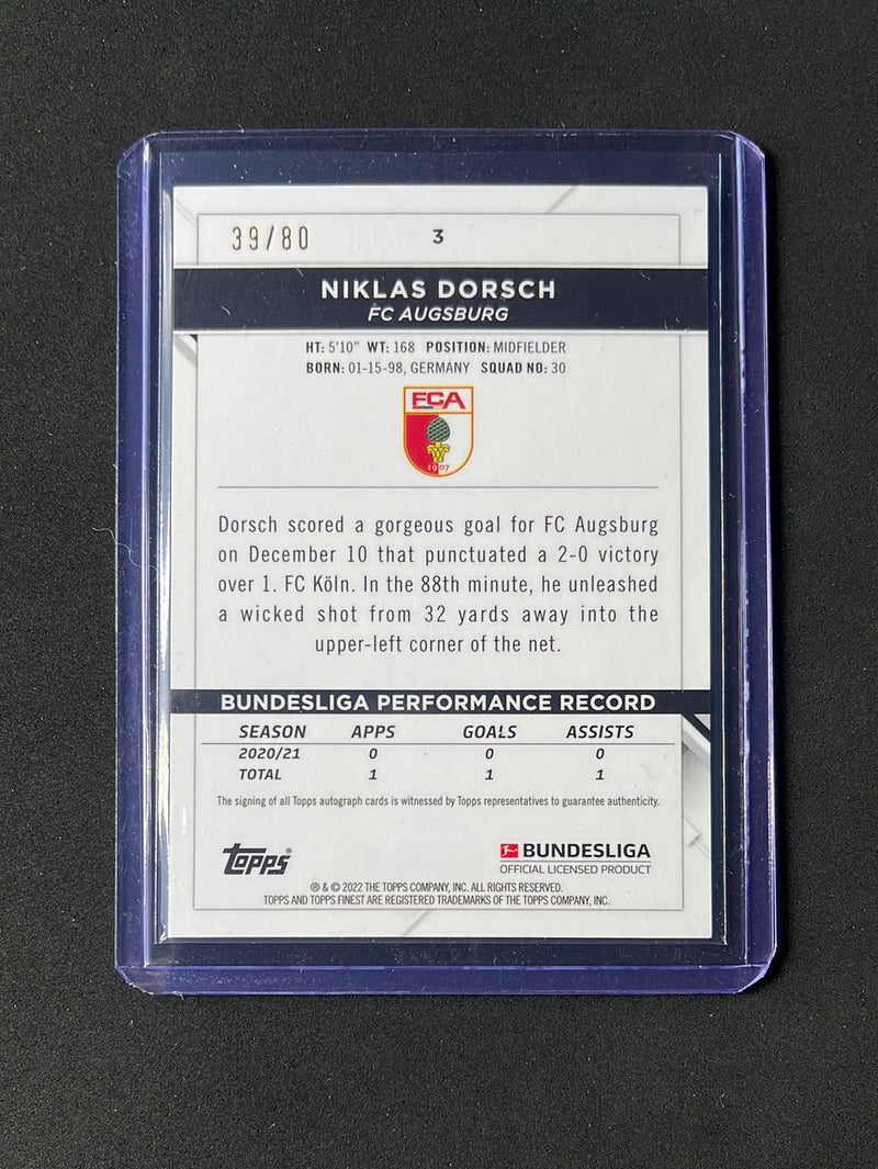 2021-22 Topps Finest Bundesliga Niklas Dorsch Purple Wave Refractor Autograph 39/80