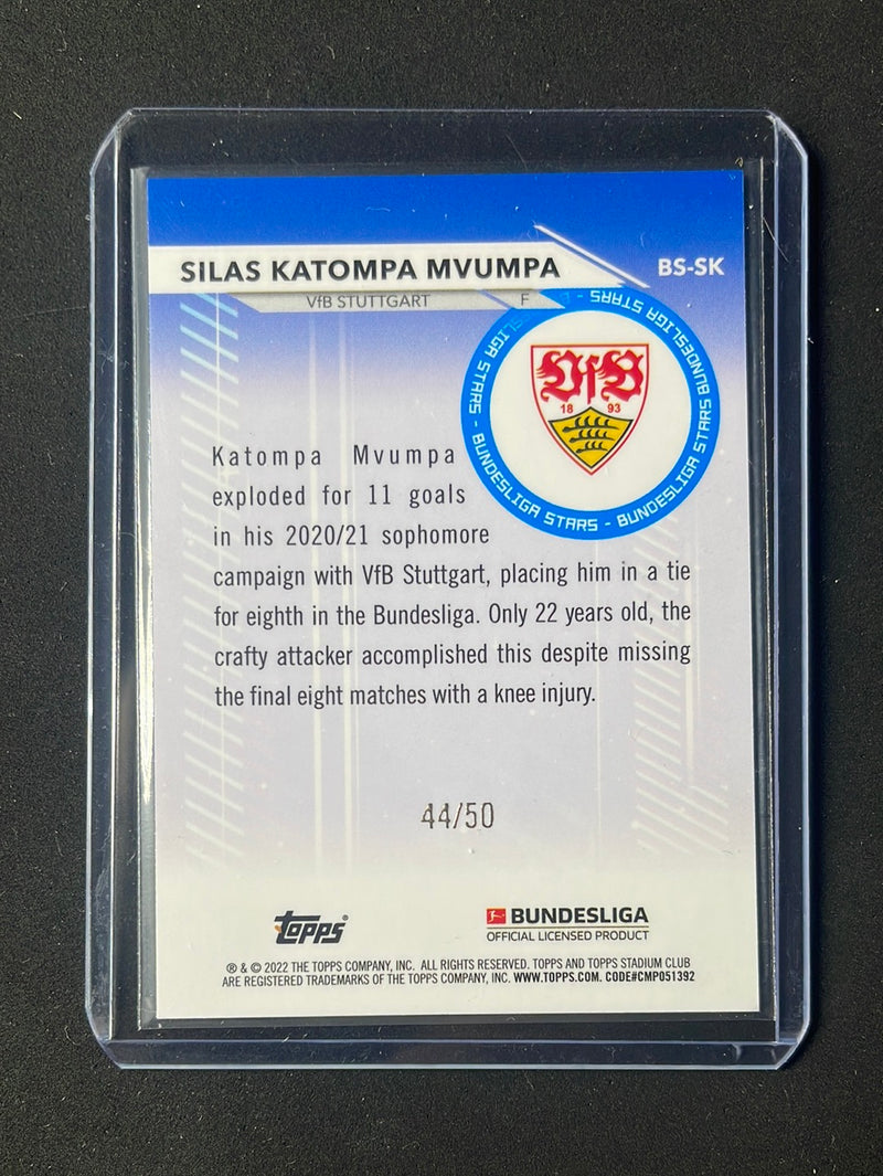 2021-22 Topps Bundesliga Stadium Club Chrome Silas Katompa Mvumpa Bundesliga Stars Gold Refractor 44/50