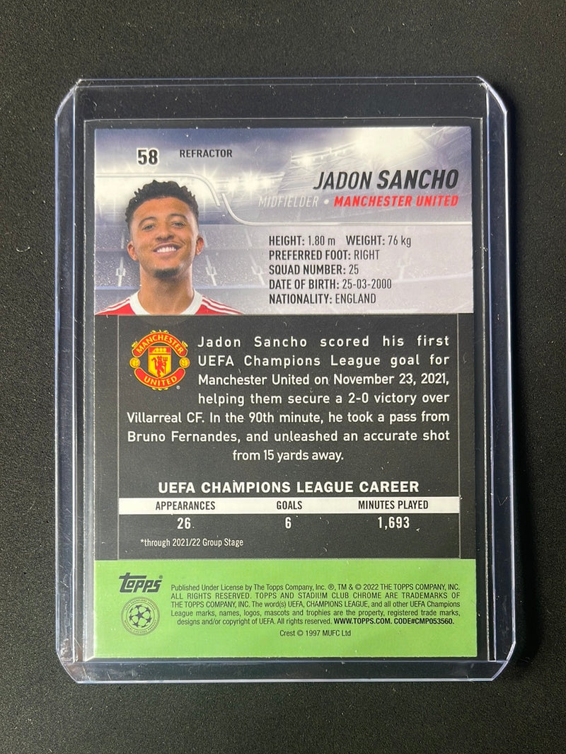 2021-22 Topps Stadium Club Chrome UEFA Champions League Jadon Sancho Refractor