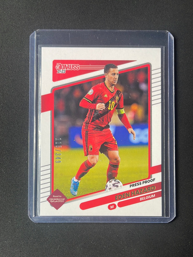 2021-22 Panini Donruss Road To Qatar Eden Hazard Press Proof Gold 115/349