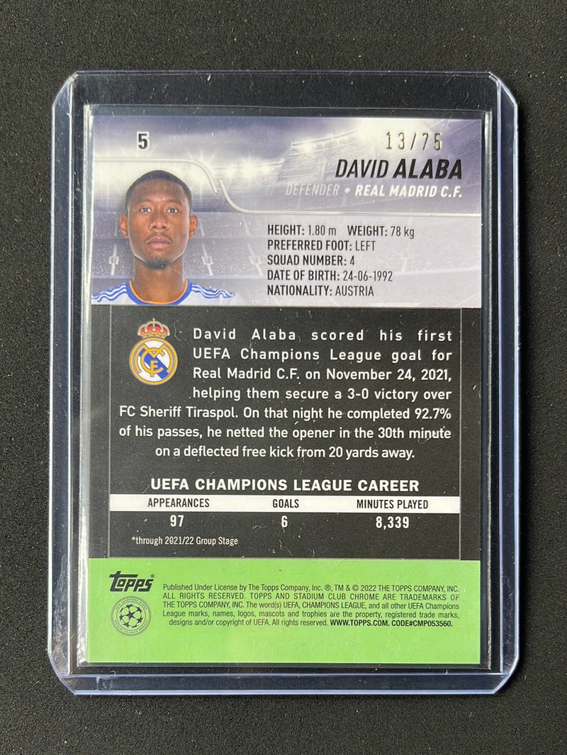 2021-22 Topps Stadium Club Chrome UEFA Champions League David Alaba Sepia Prism Refractor 13/75