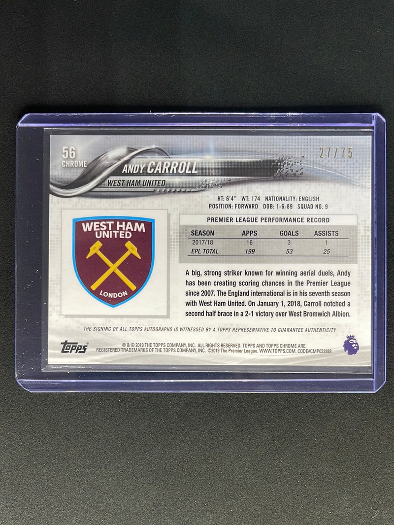 2018-19 Topps Chrome Premier League Andy Carroll Autograph Blue Wave 27/75