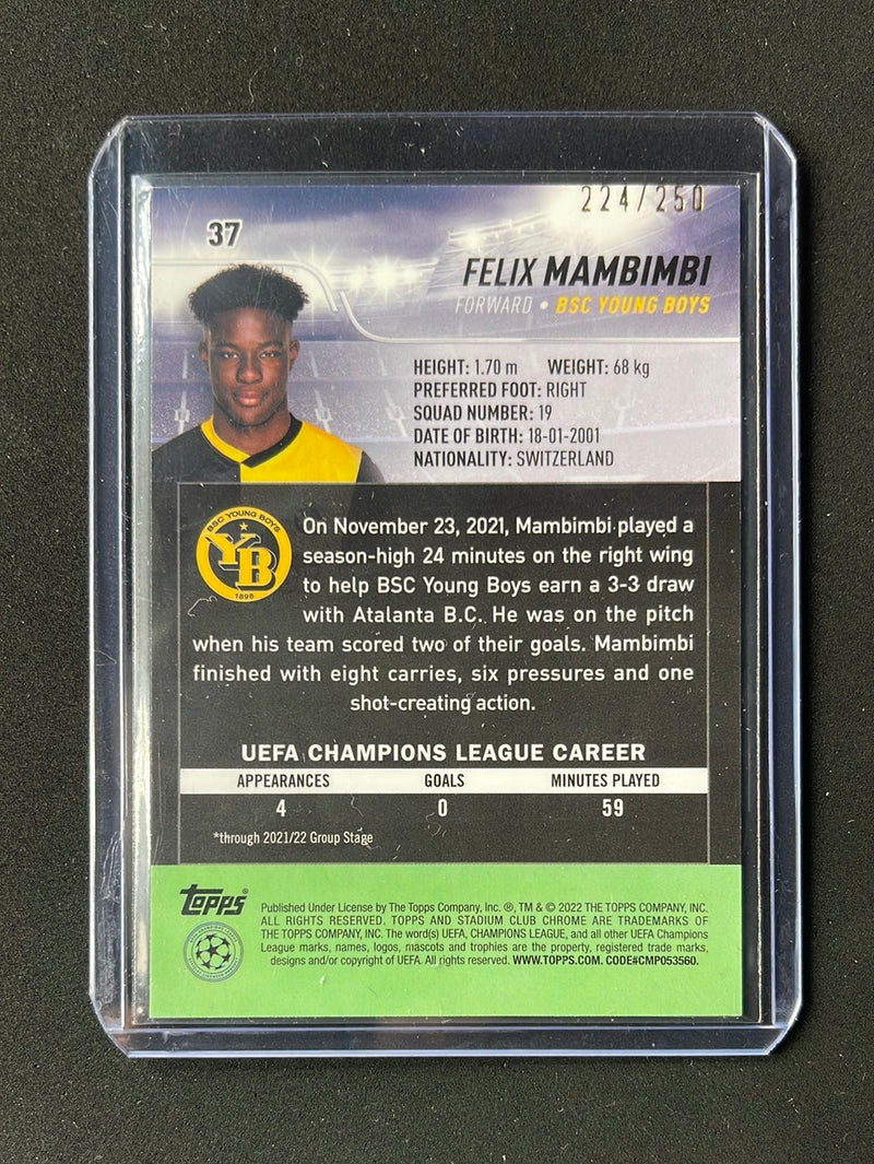 2021-22 Topps Stadium Club Chrome UEFA Champions League Felix Mambimbi Aqua Wave Refractor 224/250