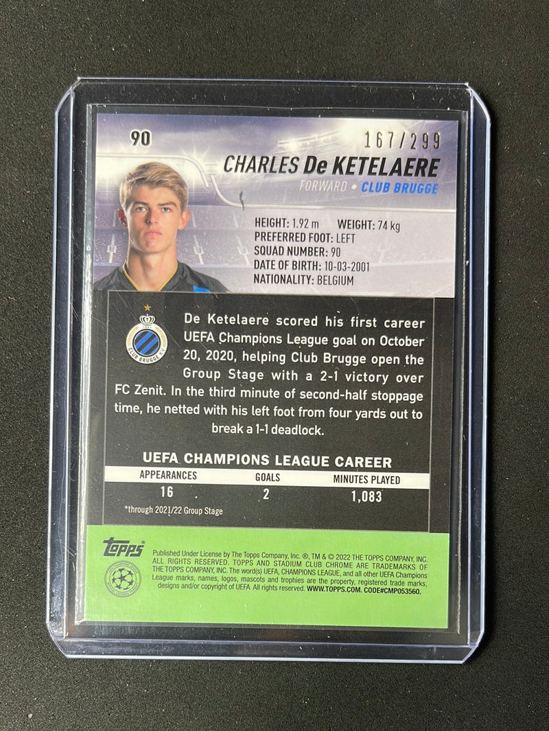 2021-22 Topps Stadium Club Chrome UEFA Champions League Charles De Ketelaere Black & White Refractor 167/299