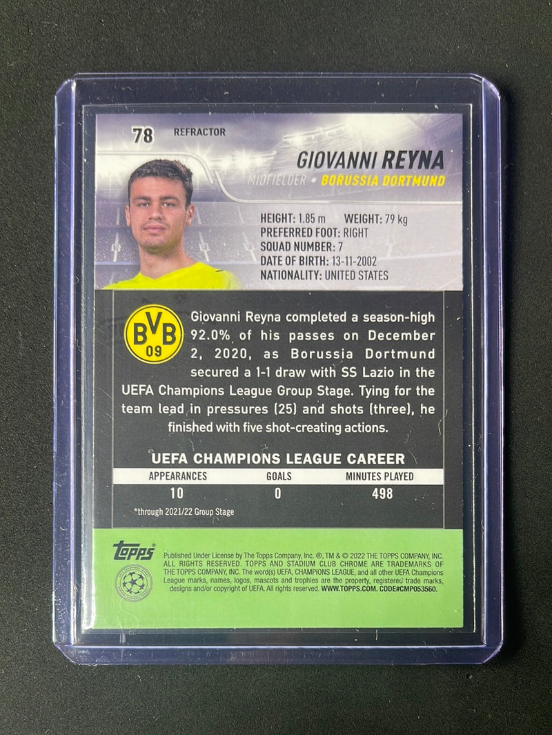 2021-22 Topps Stadium Club Chrome UEFA Champions League Giovanni Reyna Refractor