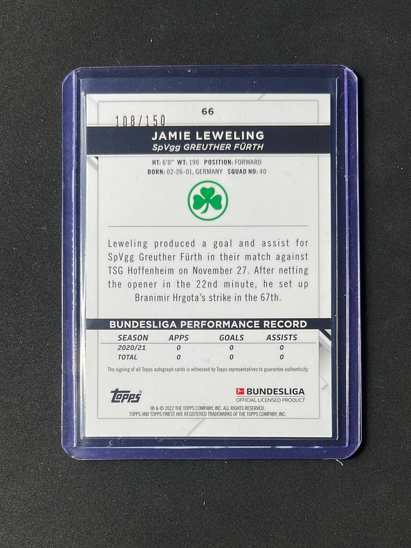 2021-22 Topps Finest Bundesliga Jamie Leweling Black Wave Refractor Autograph 108/150