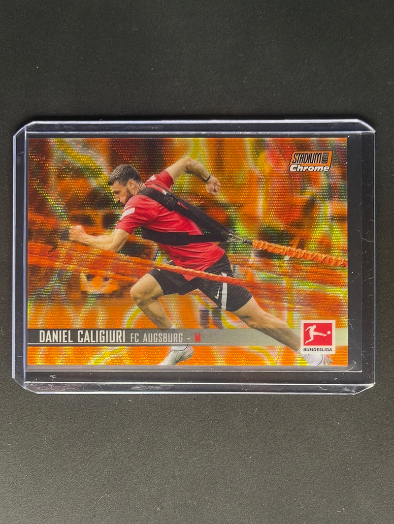 2021-22 Topps Bundesliga Stadium Club Chrome Daniel Caligiuri Orange/Yellow Wave Electric