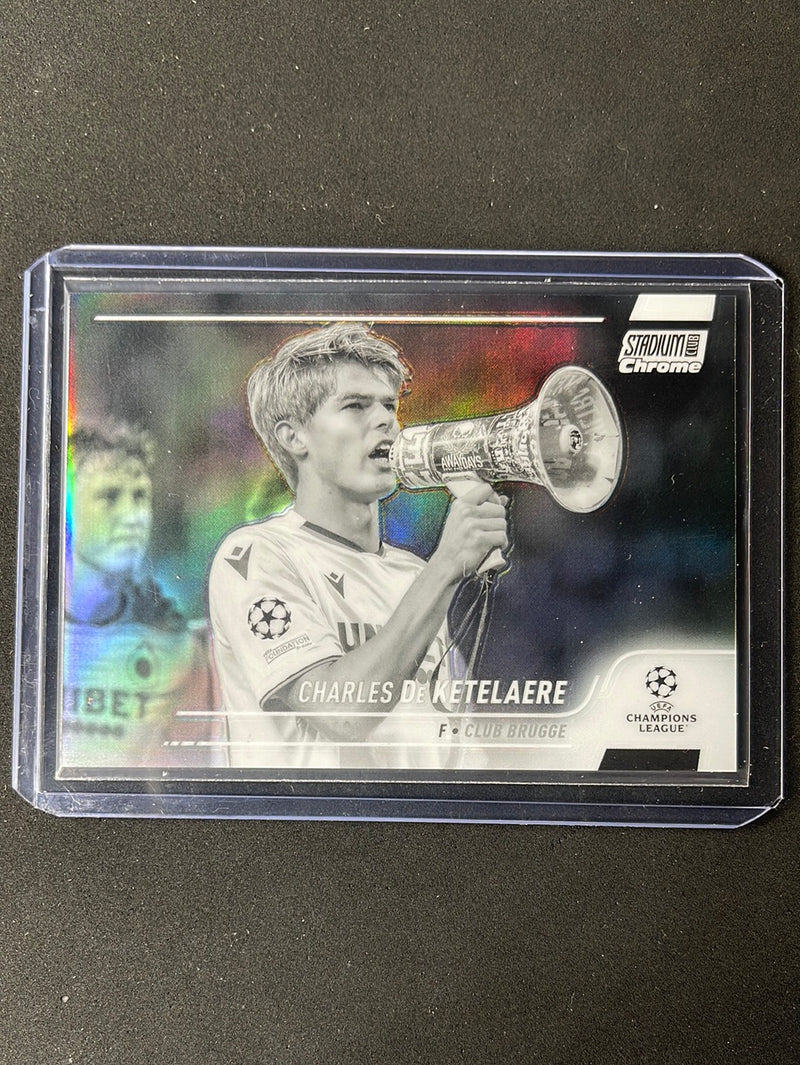 2021-22 Topps Stadium Club Chrome UEFA Champions League Charles De Ketelaere Black & White Refractor 167/299