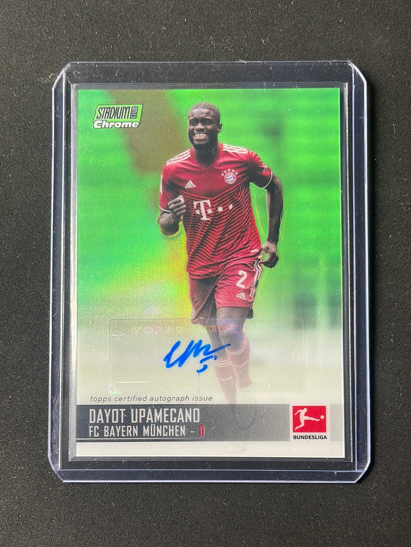 2021-22 Topps Bundesliga Stadium Club Chrome Dayot Upamecano Neon Green Autograph 60/99