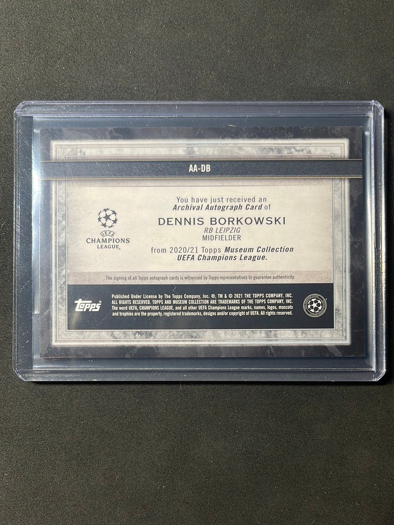 2020-21 Topps Museum Collection UEFA Champions League Soccer Dennis Borkowski Archival Autographs Sapphire 32/75