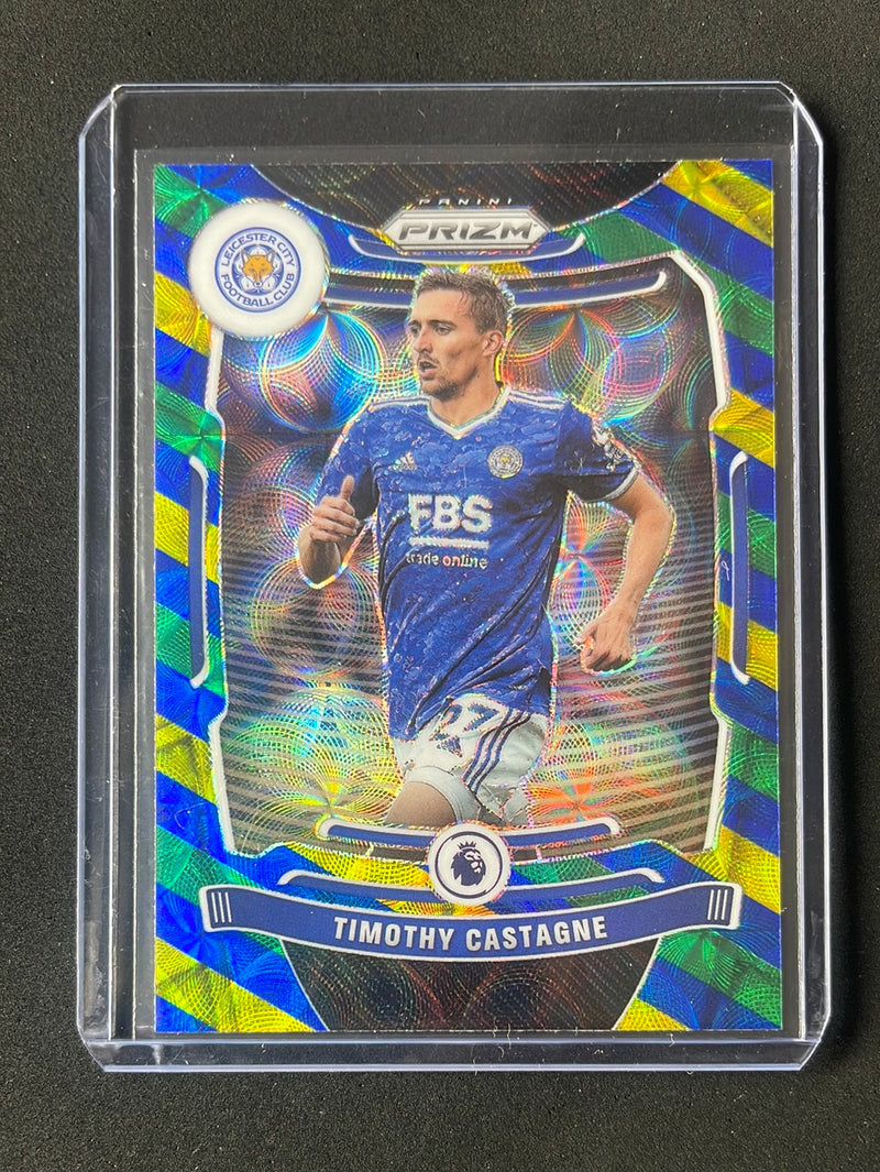 2021-22 Prizm Premier League Timothy Castagne Blue/Yellow/Green Choice Prizm