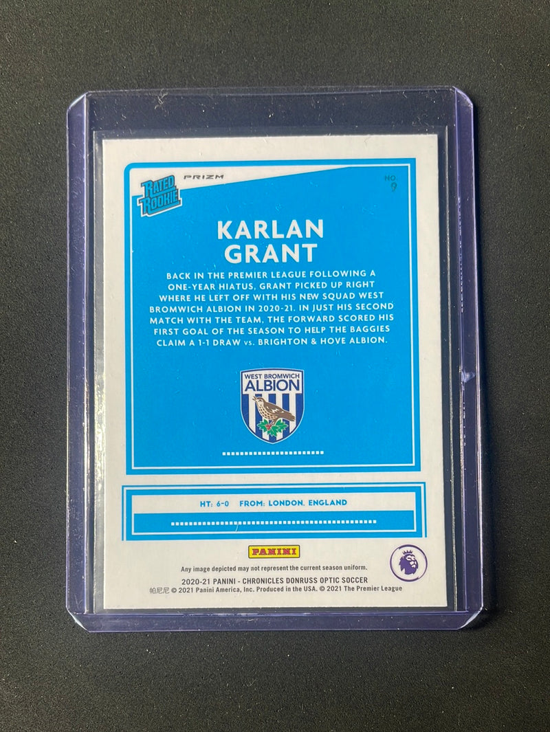 2020-21 Panini Chronicles Karlan Grant Optic Rated Rookies Premier League Blue Shimmer