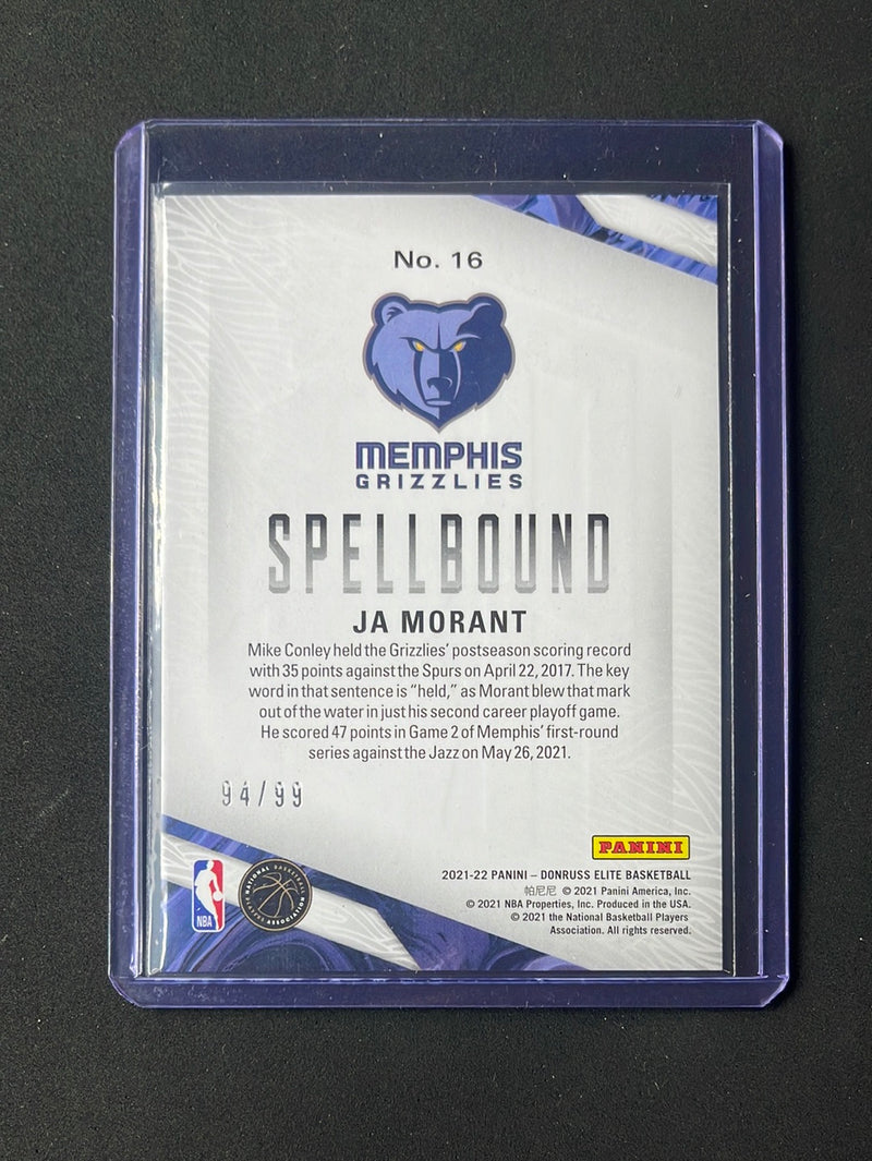 2021-22 Donruss Elite Ja Morant Spellbound "R" Blue 94/99